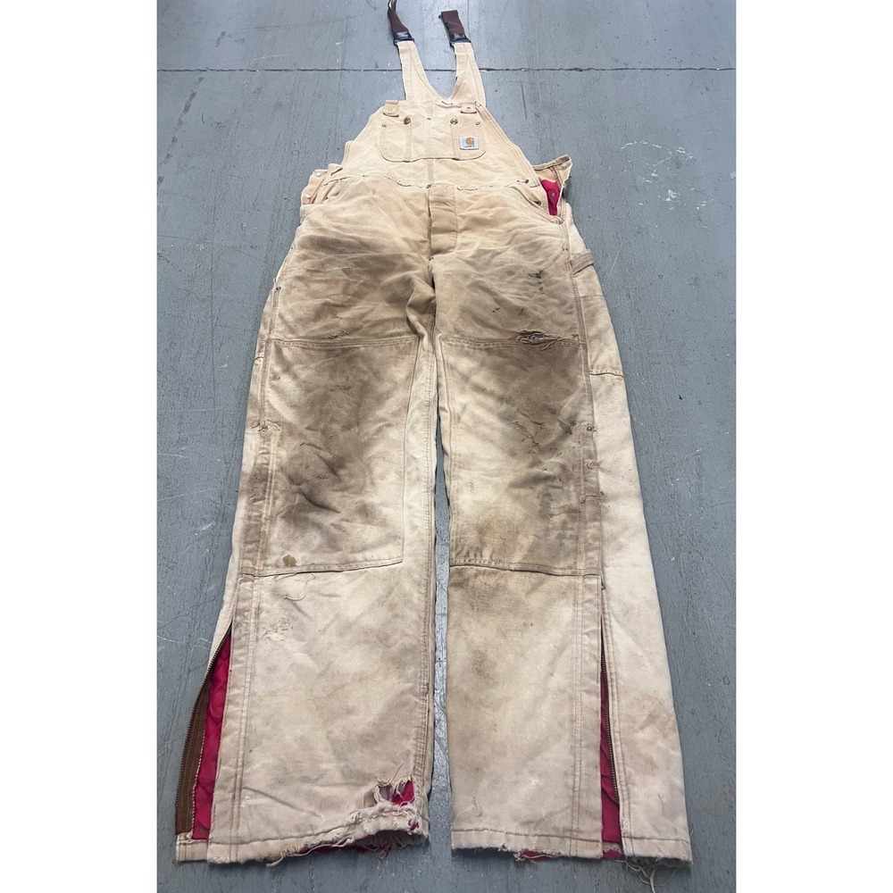 Vintage Carhartt Bib Overalls Mens 40x33 Brown Quilt Lined‎ Double Knee Workwear